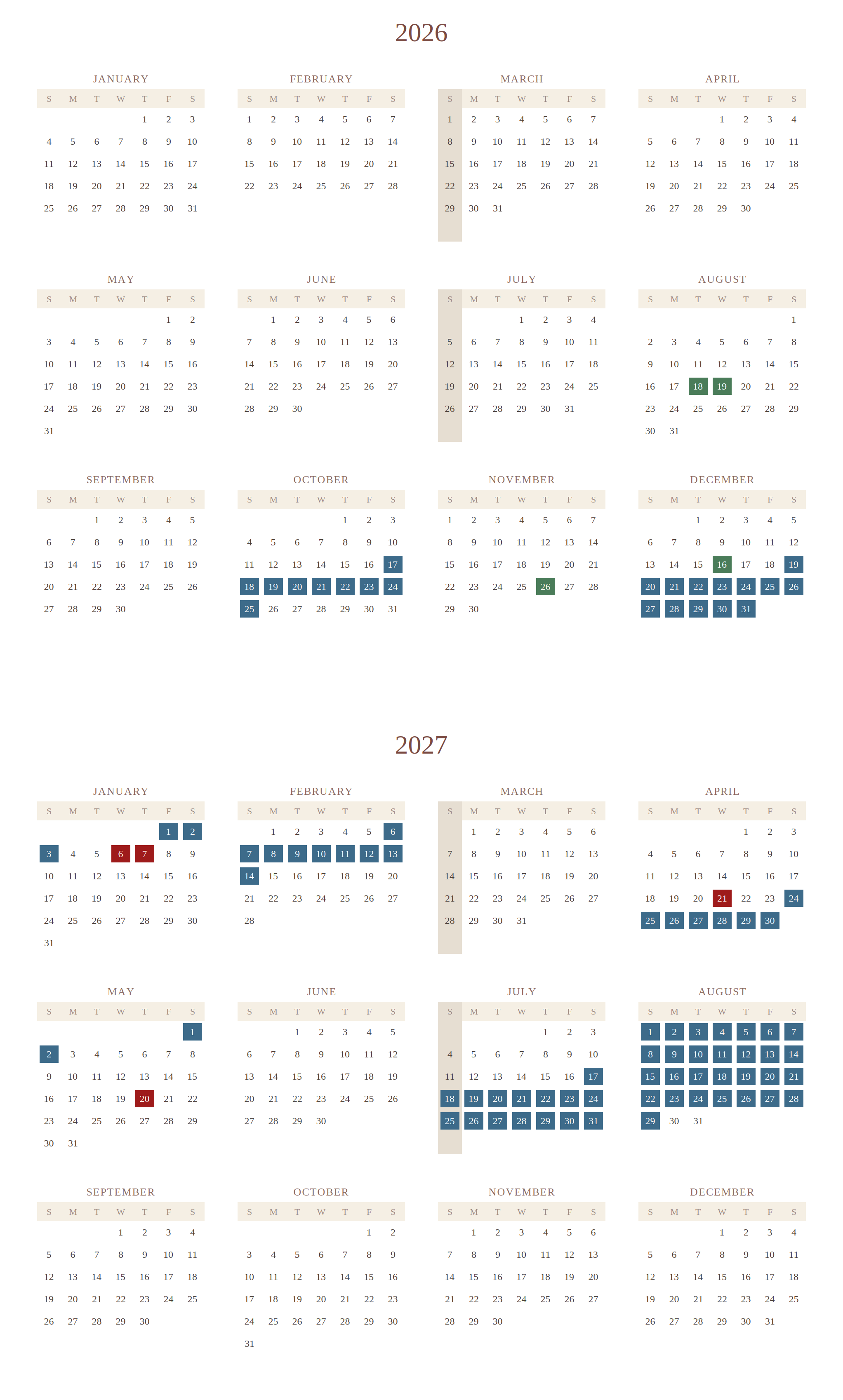 kalender vakanties